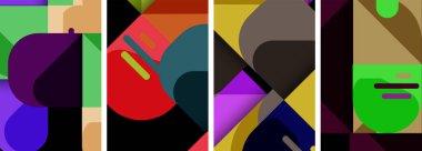 Geometrik arka planlarda denge hareketi. Duvar kağıdı, kartvizit, kapak, poster, afiş, broşür, başlık, web sitesi için poster koleksiyonu