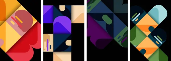 Fond Affiche Géométrique Coloré Avec Des Carrés Des Cercles — Image vectorielle