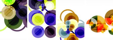 Soyut çember poster setiyle geometrik zarafet dünyası. Çemberler şekiller ve renkler senfonisiyle sarmalanır. Tasarımınız için çağdaş bir görsel ziyafet sunar.