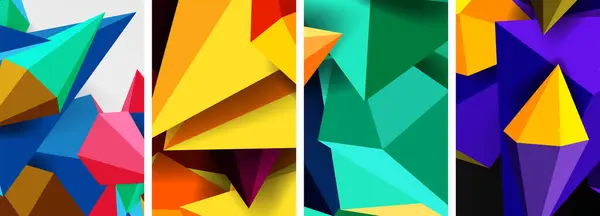 Triangolo Concetti Astratti Poster Set Con Disegni Geometrici Minimali — Vettoriale Stock