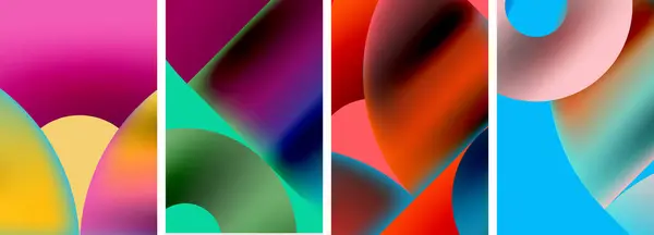 Kruhy Trojúhelníky Světlými Barvami Gradientu Vektorová Ilustrace Pro Tapetu Nápis — Stockový vektor