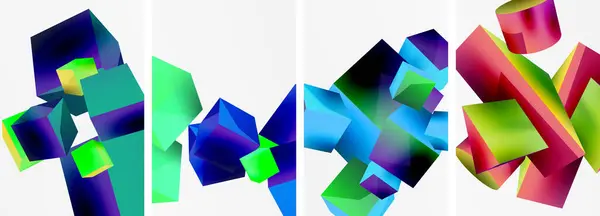 Состав Трехмерных Кубиков Других Геометрических Элементов Фон Дизайн Обоев Визитная — стоковый вектор