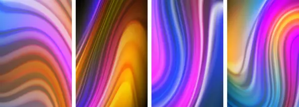 Regnbågens Färg Vätska Wave Linjer Affisch Set För Tapeter Visitkort — Stock vektor