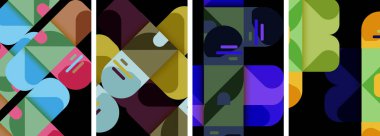 Geometrik arka planlarda denge hareketi. Duvar kağıdı, kartvizit, kapak, poster, afiş, broşür, başlık, web sitesi için poster koleksiyonu