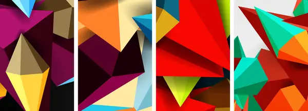 Mosaico Triangoli Poster Geometrico Astratto Sfondo Set — Vettoriale Stock