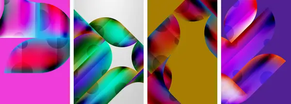 Set Van Kleurrijke Geometrische Posters Ronde Vormen Cirkels Met Vloeiende — Stockvector