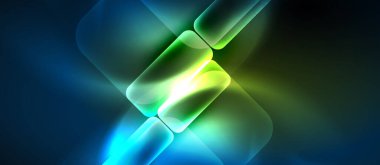 Metin veya ürün sunumu için neon cam şekilleri geometrik arkaplan. Duvar kağıdı, bayrak, arkaplan, kart, kitap illüstrasyonu için vektör illüstrasyonu, iniş sayfası