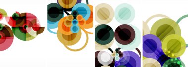 Soyut çember poster setiyle geometrik zarafet dünyası. Çemberler şekiller ve renkler senfonisiyle sarmalanır. Tasarımınız için çağdaş bir görsel ziyafet sunar.