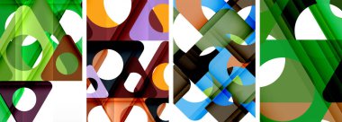 Soyut arkaplan seti, üçgenlerin dinamik etkileşimini gösteriyor. Modern tasarım ve geometrik cazibenin birleşimi