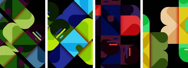 Fond Affiche Géométrique Coloré Avec Des Carrés Des Cercles — Image vectorielle