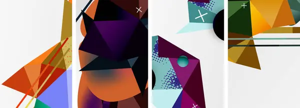 Eléments Géométriques Dans Ensemble Abstrait Composition Affiches Illustration Vectorielle Pour — Image vectorielle