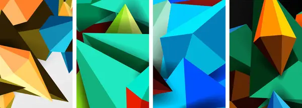 Conjunto Pósters Conceptos Abstractos Triangulares Con Diseños Geométricos Mínimos — Archivo Imágenes Vectoriales