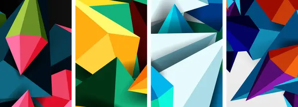 Set Poster Geometrici Triangolo Basso Poli Forme — Vettoriale Stock