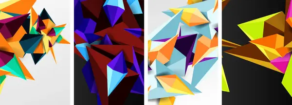Mosaico Triângulos Cartaz Geométrico Conjunto Fundo Abstrato — Vetor de Stock