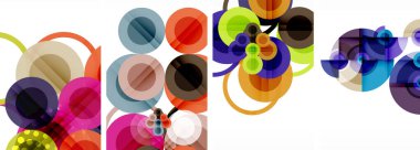 Soyut çember poster setiyle geometrik zarafet dünyası. Çemberler şekiller ve renkler senfonisiyle sarmalanır. Tasarımınız için çağdaş bir görsel ziyafet sunar.