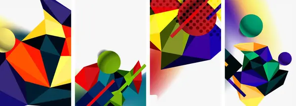 球と三角形の幾何学的抽象的な構成のセット バナー カード ブックイラスト ランディングページのためのベクトルイラスト — ストックベクタ