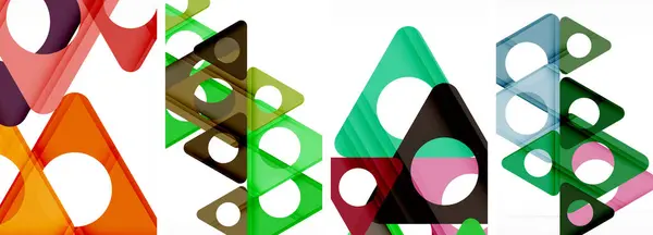 三角形のダイナミックな相互作用を示す抽象的な背景セット モダンなデザインと幾何学的なアリュールの融合 — ストックベクタ