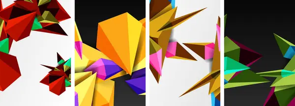 具有几何极小设计的三角形抽象概念海报集 — 图库矢量图片