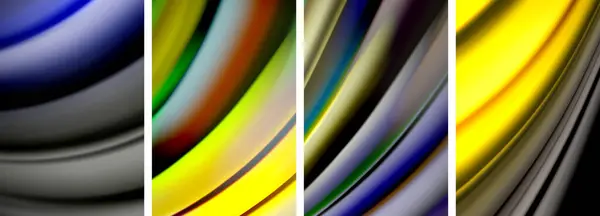 Stile Arcobaleno Fluido Colore Onda Linea Sfondo Poster Set Illustrazione — Vettoriale Stock