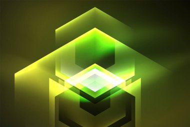 Arrow altıgen neon ışığı arka planı parlatır. Duvar kağıdı, bayrak, arkaplan, kart, kitap illüstrasyonu için vektör illüstrasyonu, iniş sayfası