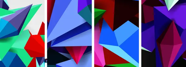 一套三角形几何低矮多边形海报 — 图库矢量图片
