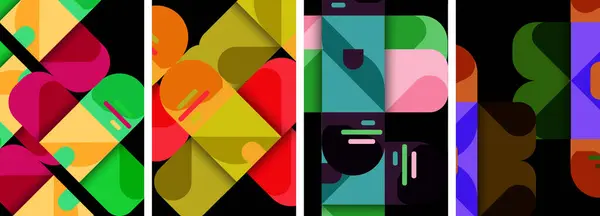 Geometriska Färgglada Affisch Bakgrunder Med Rutor Och Cirklar — Stock vektor