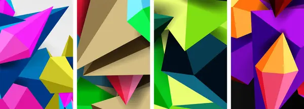 Ensemble Affiches Concepts Abstraits Triangulaires Avec Dessins Géométriques Minimes — Image vectorielle