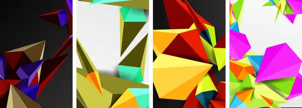 Mozaïek Driehoeken Poster Geometrische Abstracte Achtergrond Set — Stockvector