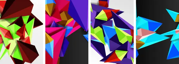 Conjunto Triângulo Geométrico Baixo Poli Formas Cartazes — Vetor de Stock