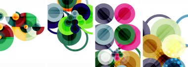 Etkileyici geometrik soyut posterler. Büyüleyici daireler, her bir dizayn şekil ve rengin uyumlu bir karışımı. Tasarımınızı modern, görsel olarak çarpıcı sanatla yükseltin