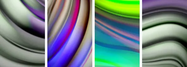 Набор Плакатов Стиле Рейнбоу Флюидными Цветовыми Волнами Векторная Иллюстрация Обоев — стоковый вектор