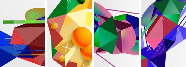抽象ポスター構成セットの幾何学的要素 バナー カード ブックイラスト ランディングページのためのベクトルイラスト — ストックベクタ