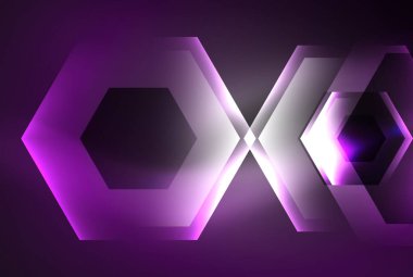 Arrow altıgen neon ışığı arka planı parlatır. Duvar kağıdı, bayrak, arkaplan, kart, kitap illüstrasyonu için vektör illüstrasyonu, iniş sayfası