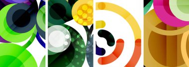 Soyut çember poster setiyle geometrik zarafet dünyası. Çemberler şekiller ve renkler senfonisiyle sarmalanır. Tasarımınız için çağdaş bir görsel ziyafet sunar.