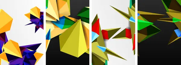 Набор Геометрических Плакатов Низкой Поли Формой Треугольника — стоковый вектор