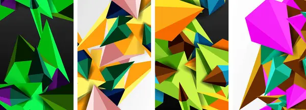 Conjunto Carteles Geométricos Triangulares Formas Poli Baja — Archivo Imágenes Vectoriales