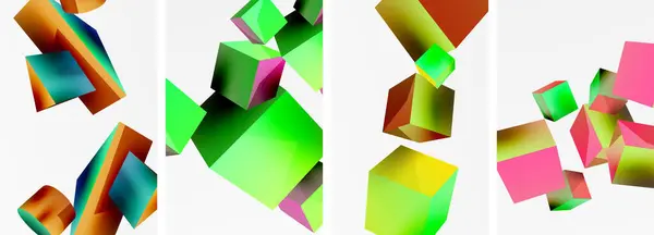 Fliegende Formen Würfel Und Andere Geometrische Elemente Hintergrunddesign Für Tapeten — Stockvektor