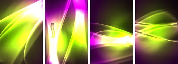 Neon Lines Waves Abstract Background Poster Collection Captivadora Variedad Diseños — Vector de stock
