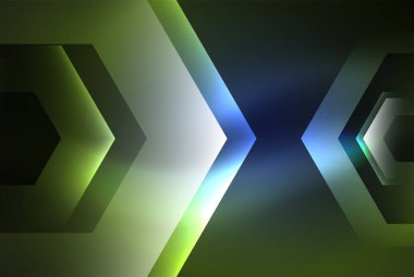 Arrow altıgen neon ışığı arka planı parlatır. Duvar kağıdı, bayrak, arkaplan, kart, kitap illüstrasyonu için vektör illüstrasyonu, iniş sayfası
