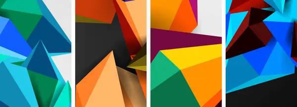 三角形抽象概念 幾何学的最小限のデザインで設定されたポスター — ストックベクタ