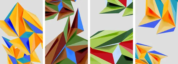Conjunto Carteles Abstractos Patrón Triángulo Mosaico Ilustración Vectorial Para Fondo — Vector de stock