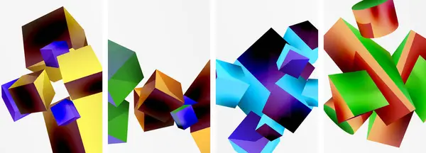 Fliegende Formen Würfel Und Andere Geometrische Elemente Hintergrunddesign Für Tapeten — Stockvektor