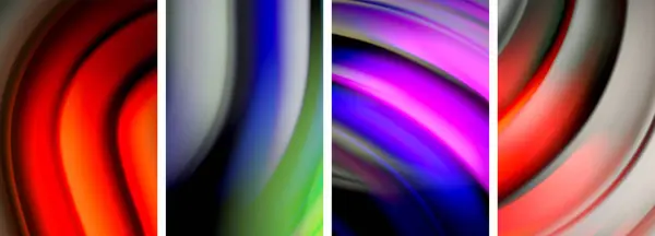 Stile Arcobaleno Fluido Colore Onda Linea Sfondo Poster Set Illustrazione — Vettoriale Stock