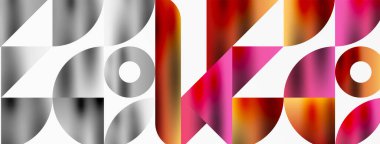 Büyüleyici bir geometrik mozaik desen içinde üçgenlerin, çizgilerin ve dairesel elementlerin sanatsal düzenlenmesi, görsel olarak dinamik ve büyüleyici bir bileşim sunar.