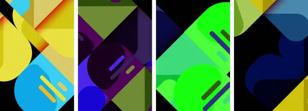 Geometriska Färgglada Affisch Bakgrunder Med Rutor Och Cirklar — Stock vektor