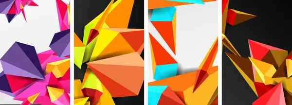 Triangel Abstrakta Begrepp Affisch Set Med Geometriska Minimala Mönster — Stock vektor