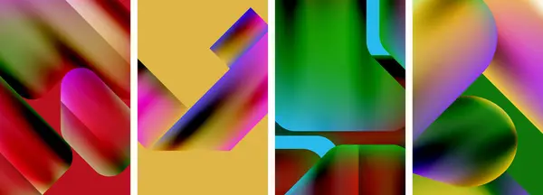 Ensemble Affiches Géométriques Colorées Formes Rondes Cercles Aux Dégradés Couleurs — Image vectorielle