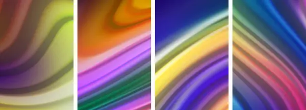 Líquido Color Arco Iris Conjunto Póster Líneas Onda Para Papel — Vector de stock