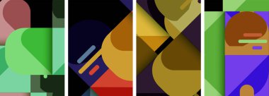 Geometrik arka planlarda denge hareketi. Duvar kağıdı, kartvizit, kapak, poster, afiş, broşür, başlık, web sitesi için poster koleksiyonu