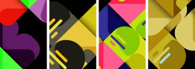 Geometrik arka planlarda denge hareketi. Duvar kağıdı, kartvizit, kapak, poster, afiş, broşür, başlık, web sitesi için poster koleksiyonu